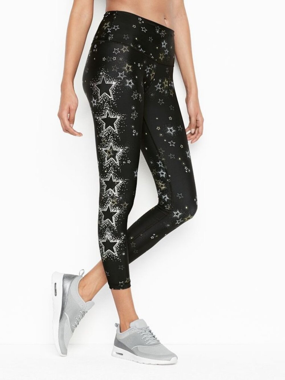 Victoria's Secret Sport Star Print Leggings Black Metallic Gold Silver Medium